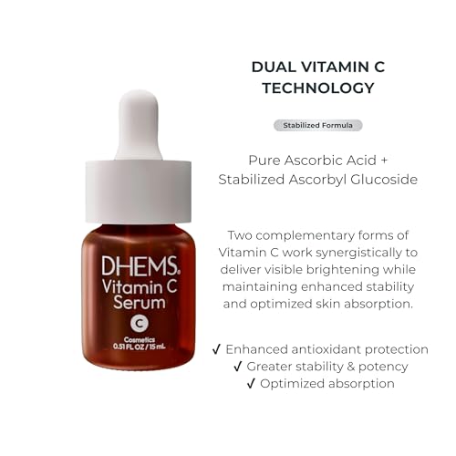 DHEMS Vitamin C Brightening Serum for Face – Hydrating & Fast Absorbing Facial Serum for Glowing Skin, Evens Tone & Smooth Texture, Gentle for Sensitive Skin, Lightweight Daily Skincare 15ml