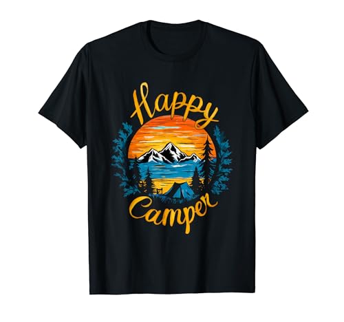 Campfire Camper Camp Happy Camping retrò Maglietta