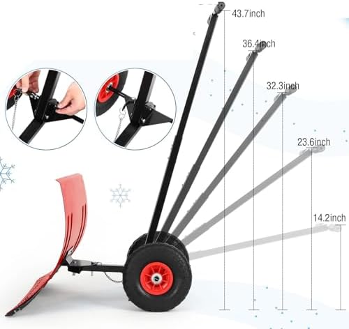 Heavy-Duty Wheeled Snow Plow with Adjustable Handle & Ergonomic Snow Shovel – Perfect for Driveways & Sidewalks (Red, 29.1" W x 19.7" H)