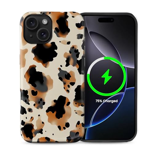 Case for iPhone 15 [Compatible with MagSafe], Matte Soft Silicone + Hard PC Anti-Scratch Shockproof Protective 2-in-1 Case for Women Men - Tortoiseshell Brown