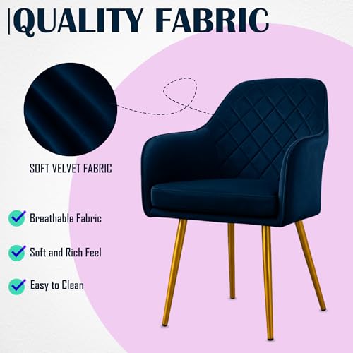 Image of Set of 2 Accent Chair for Living Room | Modern Armchair in Soft Velvet Fabric with Sturdy Legs | Premium Chair for Home Living Room Bedroom Restaurent | (Gold Legs, Blue Burfi Design)