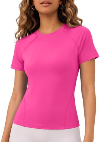 Gyabnw Damen Sportshirt Kurzarm Rundhals Funktionsshirt Fitness Laufshirt | Schnell Trocknend Oberteil,Locker,Leicht,Wandern,Gym