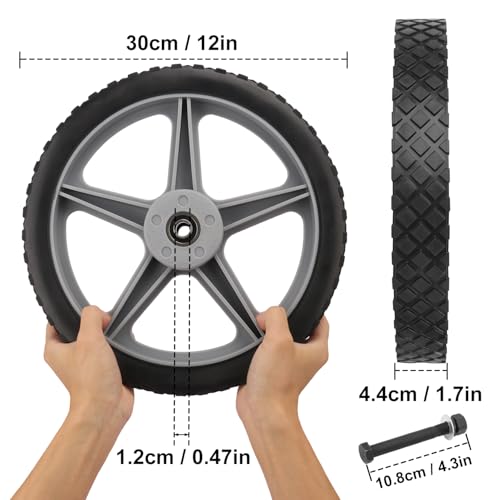 IHDYPPEW 2 Pack Spoked Plastic Wheel and Plastic Tire, 12 x 1.75 Inch Heavy Duty wheel and Axle Kits for Carts – Ideal Wheels Replacement for Lawn Mowers, Carts, Bikes, and More - Thumbnail 2