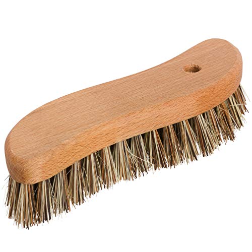 REDECKER S-Shaped Union Fiber Scrub Brush with Oiled Beechwood Handle, 8-1/4 inches, S-Shaped Easily Reaches Corners, Made in Germany - Wood Scrub Brush - Wooden Cleaning Brush