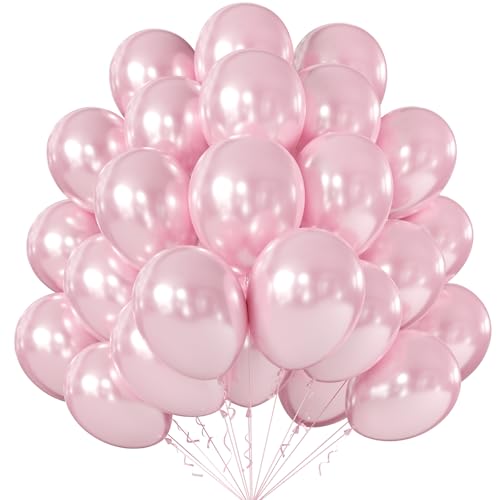 Image of KALOR 12 Inch Pearl Light Pink Balloons, 50 Pcs Shiny Latex Helium Balloons for Kid's Birthday Party, Baby Shower, Wedding, Graduate Party Decorations