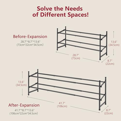 Tajsoon Expandable Shoe Rack for Closet 2 Tier, 28“-41“Stackable, Black by Tajsoon - Image 7