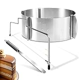 Menz Set Tortenring verstellbar hoch 8,5 cm + Tortenschneider + Streichpalette - 3-teiliges Edelstahl Torten-Zubehör Set, Backzubehör für die professionelle Zubereitung von Schichttorten