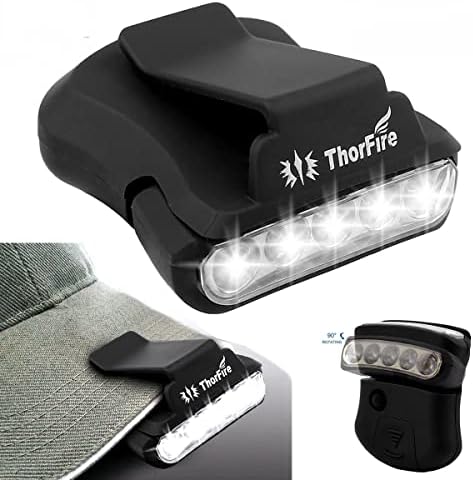 ThorFire Clip 5-LED Head Torch Rotatable Ball Cap Visor Light Hands Free for Hunting Camping Fishing, Black [Energy Class A+]