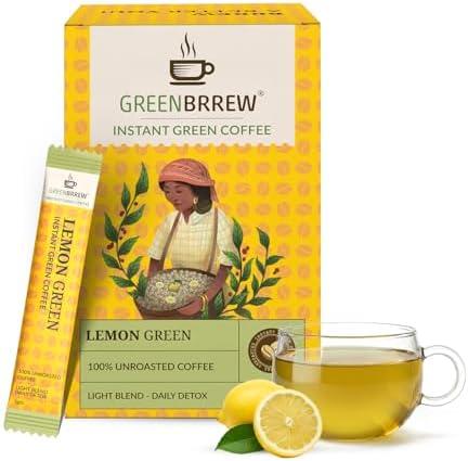 Greenbrrew Lemon Instant Green Coffee - 20 Easy Mix Sachets, Pack of 1 (60g)