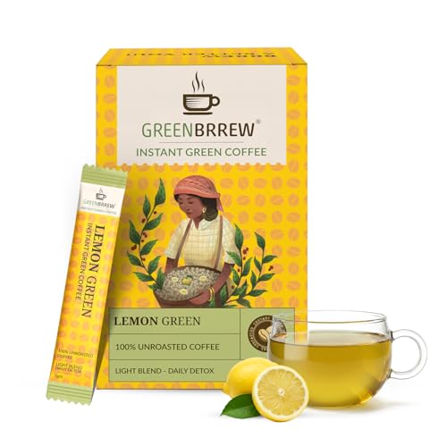 Image of Greenbrrew Lemon Instant Green Coffee - 20 Easy Mix Sachets, Pack of 1 (60g)