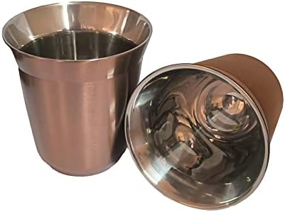 DECOLUSH 160mL (5.4 Ounce) Stainless Steel Espresso Cups - 2 Pack Double Wall Insulated Cups Demitasse Cups Coffee Cup For Drinking, Drinking Coffee, Drinking Beverages (Brown)