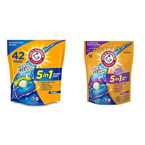 Bundle of Arm & Hammer OxiClean 5-in-1 Laundry Detergent Power Paks, 42 Count + OxiClean With Odor Blasters Laundry Detergent 5-in-1 Power Paks, 42CT