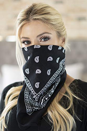 Riah Fashion Fabric Face Cover Multi-Purpose Cotton Unisex Bandana - Mouth Shield Scarf Paisley Flag Handkerchief, Headwear Balaclava Wrap (Bandana Scarf - Pattern Black, 1) #TOP1