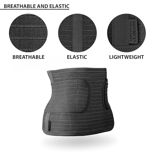 ORTONYX Ergonomic Abdominal Binder Waist and Lower Back Support Belt, Back Brace for Women & Men - Breathable, Elastic, With Extra Band - Black XXL