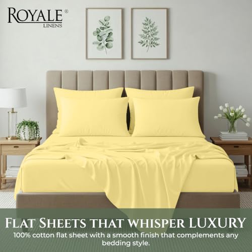 Image of Royale Linens 100% Organic Cotton Full Size Flat Sheet Only - Percale Top Sheets - Full Flat Sheet Sold Separately - Lightweight & Super Soft 100% Cotton Yellow Bed Sheets Only (81 inch x 96 inch, Yellow)