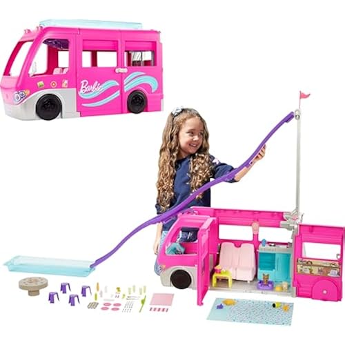 Barbie Camper, Doll Playset with 60 Accessories, 30-Inch-Slide and 7 Play Areas, Dream Camper (Amazon Exclusive)