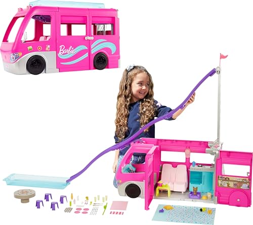 Barbie Camper, Doll Playset with 60 Accessories, 30-Inch-Slide and 7 Play Areas, Dream Camper