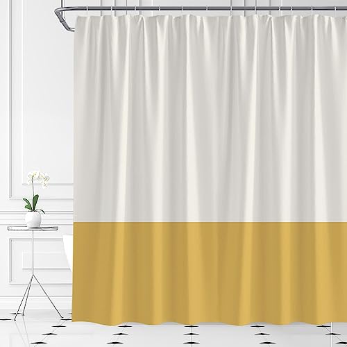 ABONAN Mustard Yellwo Shower Curtain Color Block Boho, 72 x 72 Inch