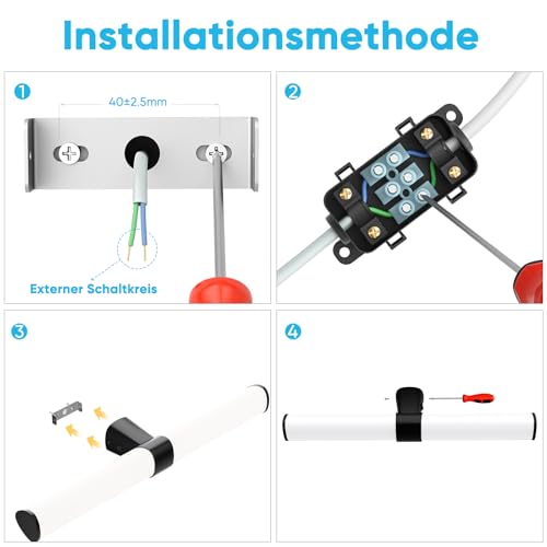 PRINCEWAY 15W LED Badezimmer Lampe Spiegelleuchte, 60CM Schwarz Matt Wandleuchte Innen über Spiegel Bad, IP44 Wasserdicht, Hohe Helligkeit 1500Lm Nicht Dimmbar, 3 Lichtfarben Modi, Kein Schalter