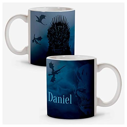 LolaPix Taza Juego de Tronos personalizada con nombre. Regalos Frikis personalizados. Tazas personalizadas de cerámica. Varios diseños y colores de Interior. Juego de Tronos