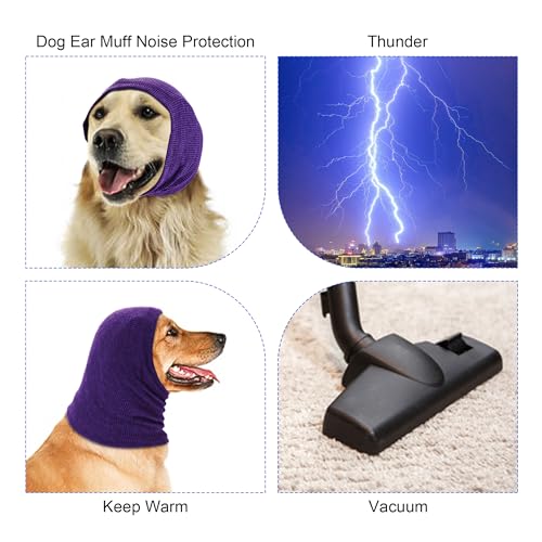 Image of Quiet Ears for Dogs, Rbenxia 1 Piece Dog Ear Cover Hoodies Dog Ear Muffs Headband Noise Ear Protection Warm Winter Ear Scarf (Purple, Medium)