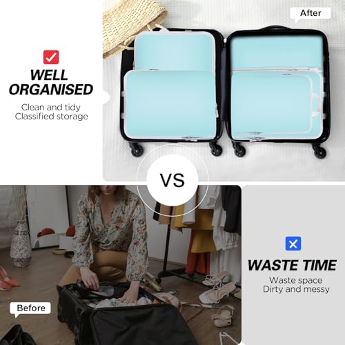 Compression Packing Cubes for Travel,Waterproof Packing Compression Cubes for Travel Packing Organizers,Luggage Cubes for Packing,Ultralight Expandable Packing Cubes Compression (Blue 5 Pack)3