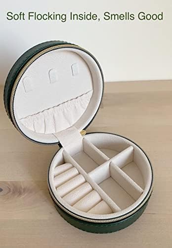 Jewelry Box for Women, Small Leather Jewellery Case for Kids Girls, Travel Organiser, A Gift for Her, Dark Green