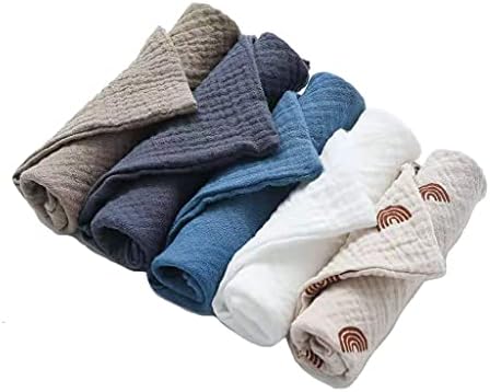 Reoyloep Muslin Cloths for Baby, 5 Pack Muslin Squares 23x23cm/9.06"x9.06" Baby Burp Cloth Cotton Facial Towels Super Soft