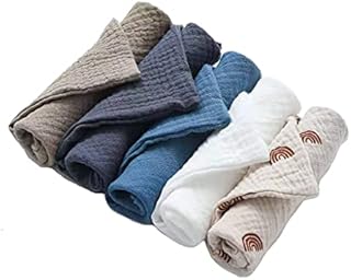Reoyloep Muslin Cloths for Baby, 5 Pack Muslin Squares 23x23cm/9.06"x9.06" Baby Burp Cloth Cotton Facial Towels Super Soft