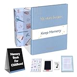 Memory Book for Parents: First 5 Years Baby Keepsake Album, Scrapbook with Inkless Handprint Kit, Gender Neutral Design, 10x8 Inch, Blue