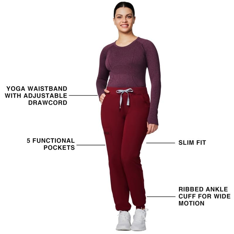 Image of Kitmaz Scrub Pants for Women - Mid Rise 4-Way Stretch Anti-Wrinkle Slim Fit Jogger Pants, Drawstring & 5 Pockets