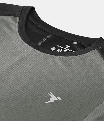 Image of TECHNOSPORT Men's Slim Fit Color Block T-Shirt, Technocool Quick Dry Anti-Microbial Short Sleeve Sports Tee for Gym, Running, Training & Everyday Wear