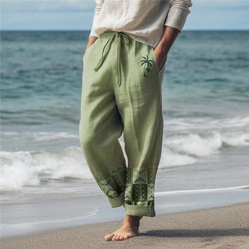 Summer Linen Panta for Mens Graphic Print Drawstring Straight Leg Trousers Casual Hawaii Beach Travel Holiday Pants3
