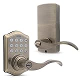 Honeywell Safes & Door Locks - Keyless Entry Lever Door Lock Handle with Electronic Keypad - Easy to Install Front Door Lock with Code - 50 User Pin Codes - Antique Brass - 6.5 x 8.8 x 9 in - 8734101