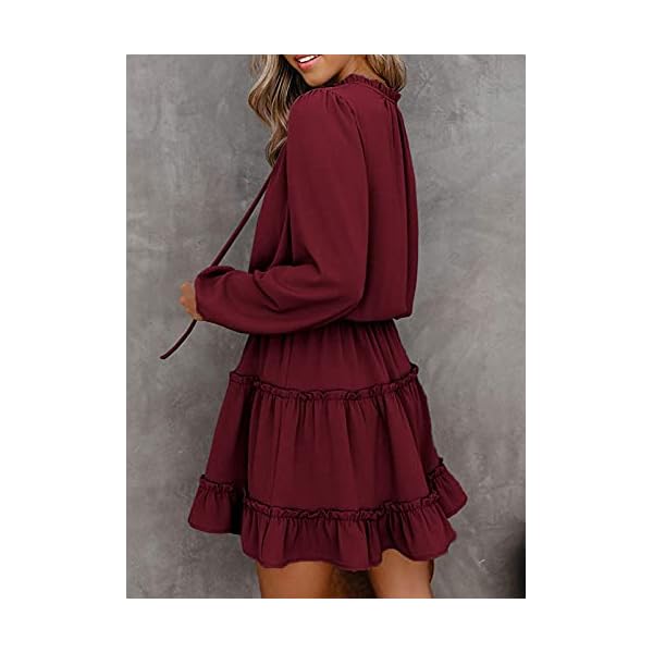Dokotoo-Womens-Cute-Spring-Sexy-Deep-V-Neck-Ruffle-Chiffon-Lantern-Long-Sleeve-Elegant-Boho-Bohemian-Hawaiian-Flowy-Mini-Short-Skirt-Dresses-for-Women-Party-Casual-Fall-2021-Wine-Large Dokotoo Womens Cute Spring Sexy Deep V Neck Ruffle Chiffon Lantern Long Sleeve Elegant Boho Bohemian Hawaiian Flowy Mini Short Skirt Dresses for Women Party Casual Spring 2023 Wine Large