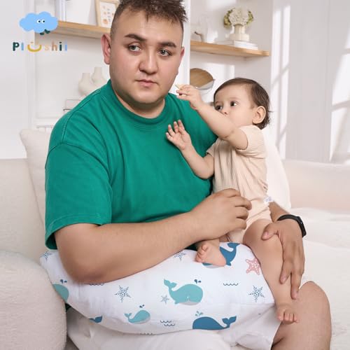 Image of Plushii Nursing Pillow for Breastfeeding, Soft and Supportive Breastfeeding Pillow for Mom and Baby, Cute Feeding Pillow with Removable Cover for 0-12 Months, Whale