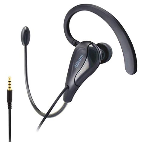 ALTEAM Wired Mono Single Headset One Hook Design Earphone Earbud with Bendable Boom Arm Mic, Adjustable Ear Angle and Earhook Length, 15mm Driver, 3.5mm TRRS Plug for Smart Mobile Cellphone Tablet PC Cover