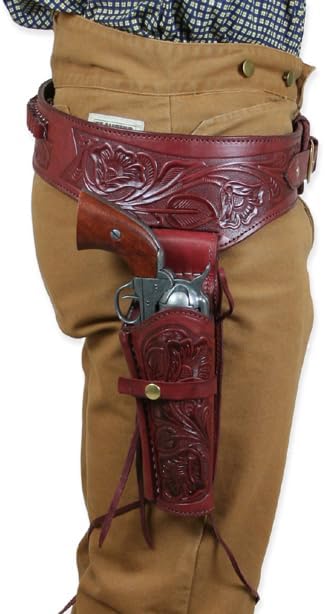 Western Gun Holster – Belt - Fits .22 Cal - Old West Cowboy Fast Draw Rig – Leather Revolver Holder – Revolvers 4''–6.5'' Barrel- Compatible Heritage Rough Rider, Ruger, Wrangler, Colt