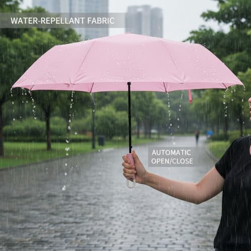 Image of Owme UV Umbrella for Women, Mini Folding Portable 3-Fold Umbrellas | Auto Open & Close for Rain and Sun Protection, Anti-Slip Handle | Windproof Umbrlla for Bedroom, Living Room,Entryway -