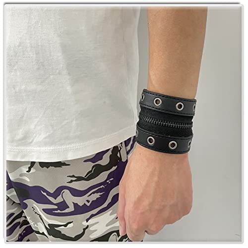 Image of Xusamss Punk Alloy Zipper Wristband Pu Leather Cuff Bracelet,7 1 /2 wrist