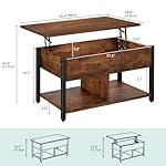 YITAHOME Couchtisch mit Anhebbarer Platte, Leicht Anzuheben, 2-Stufiger Stauraum, Höhenverstellbarer Couchtisch mit Verstecktem Staufach und Ablagefläche für Wohnzimmer, Büro, Vintage-Braun – Bild 3