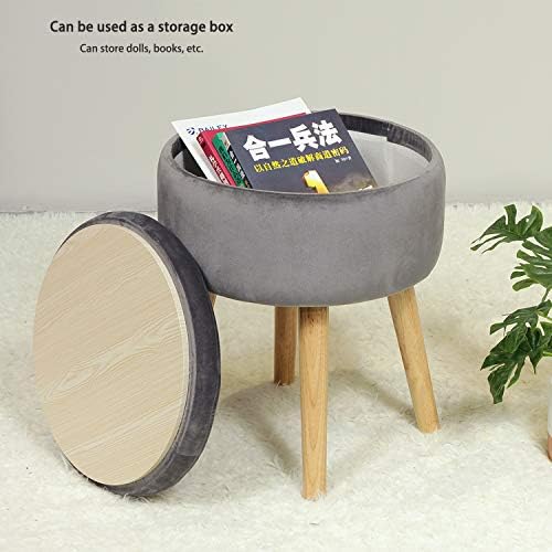 Bonlife Dressing Table Stool Crushed Velvet Grey Ottoman Storage Box Folding Footstool Living Room 4 Wooden Legs Toy Box 36x36x45cm