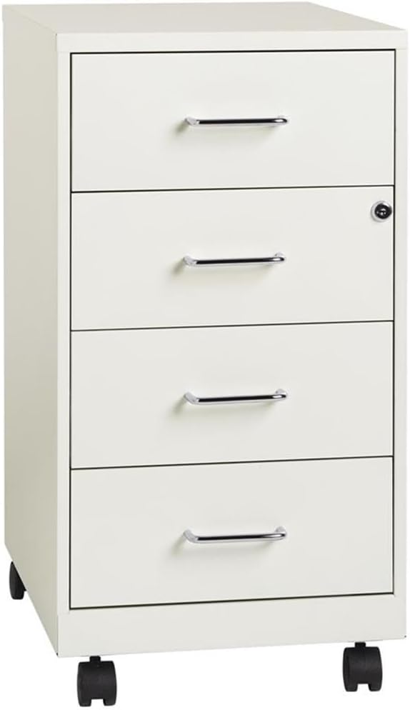 Scranton & Co 4-Drawer Modern Metal File Cabinet, Pearl White Finish, 26.7"H x 14.25"W x 18"D, Locking Top Drawers, Smooth Glide Suspension, Compact Storage for Home Office, Dorm, or Craft Room Use