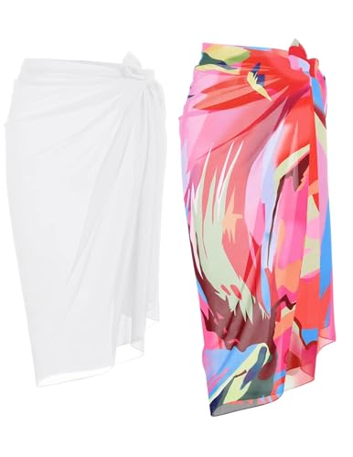 Image of Ekouaer Women Sarong Swimsuit Coverups Chiffon Long Bikini Wraps Sheer Beach Bathing Suit Cover Up