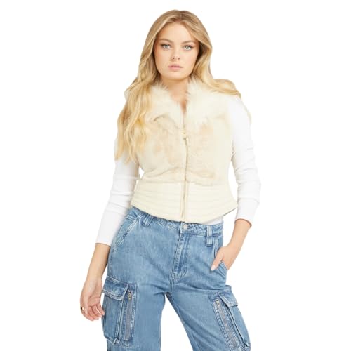 GUESS Women's Short Sleeve Jodie Faux Fur Vest