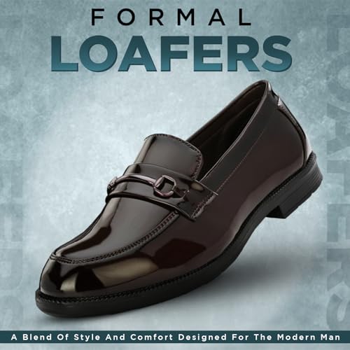 Image of STANPHORD Men Formal Buckle Accent Loafers | Patent Slip-On | Memory Foam Insole | Office Business Wedding Casual WearTan (TPSL F1)