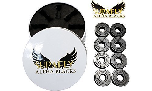 Alpha Blacks Best Roller Aggressive Inline Skate Ball Bearings ABEC 7 For Skateboard, LongBoard With Bonus Metal Carrying Case - Pack of 8 By Supafly Skate Company