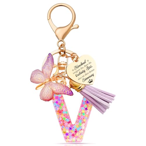 Anruzon Schlüsselanhänger Mädchen - Buchstabe Schlüssel - Anhänger Schmetterling Schlüsselanhänger - Weihnachten - Einschulung Geschenk - Keychain Geschenk für Kinder, Mädchen, Frauen