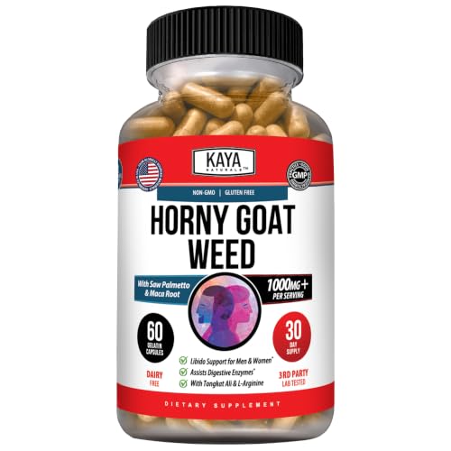 Kaya Naturals Horny Goat Weed Extract with Maca, Ginseng, Saw Palmetto & L-Arginine, 60 Capsules, Men's Herbal Supplement