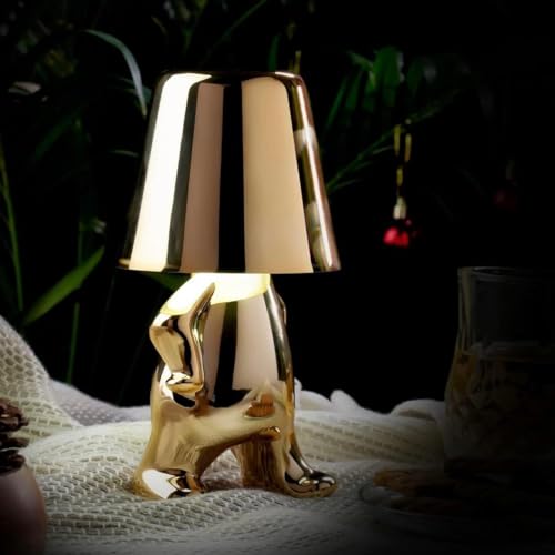 Image of Statue Electroplated LED Table Lamp, Gold Metallic Finish, Touch Control, USB Rechargeable, 3 Colour LED, Dimmer Option, Home, Living Room, Study & Office Desks (Standing)